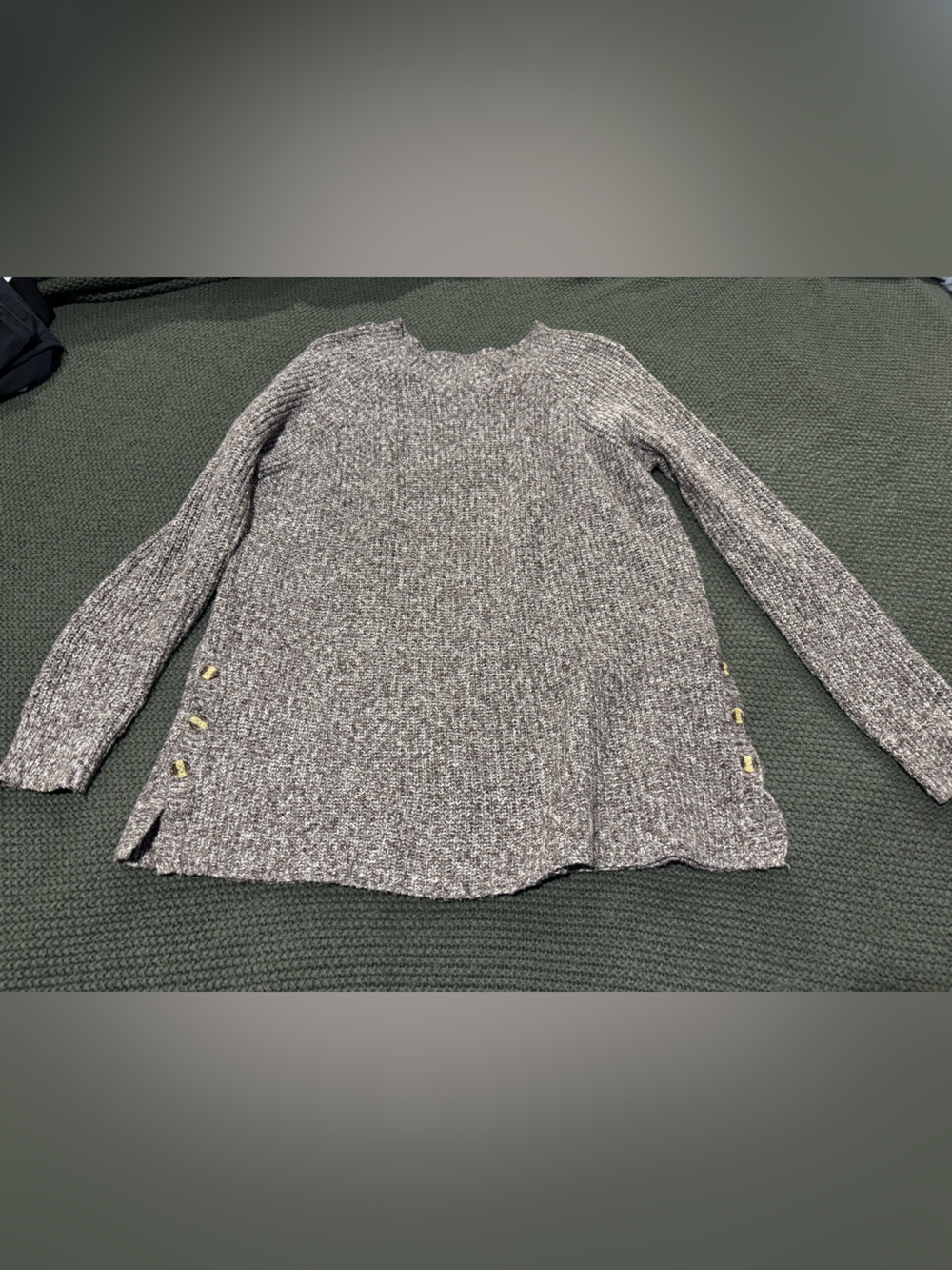 Women’s brown heather Knit Sweater with Button Detail